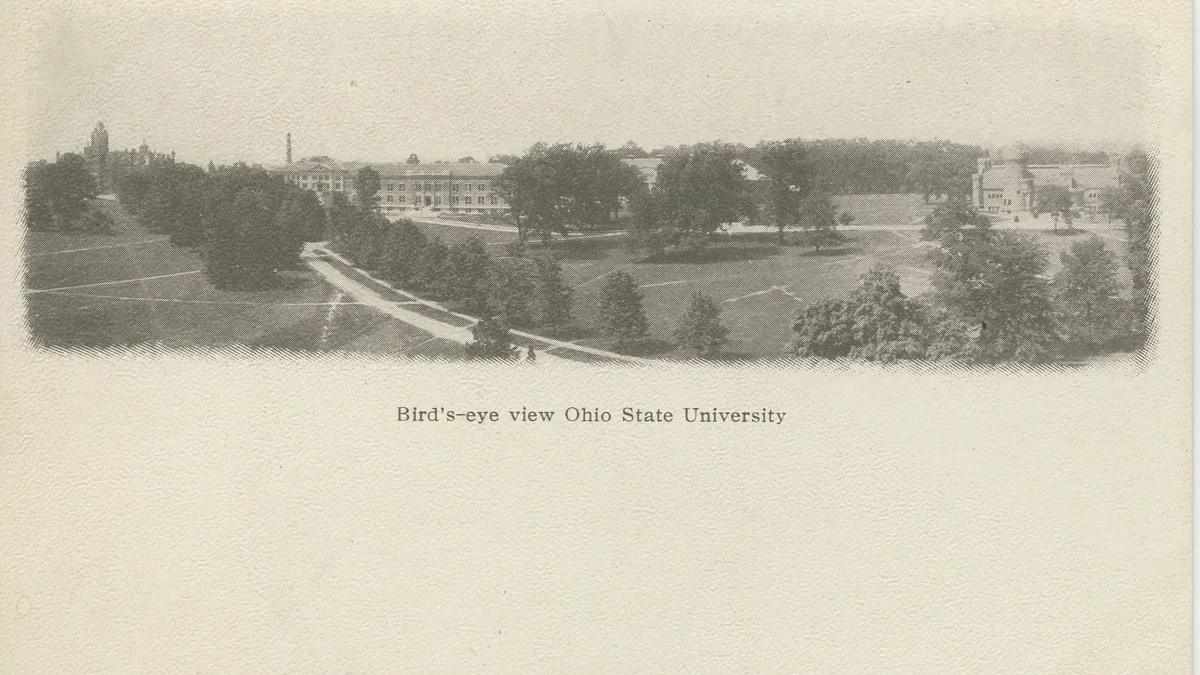 Carte postale ancienne montrant une vue panoramique du campus d’Ohio State University