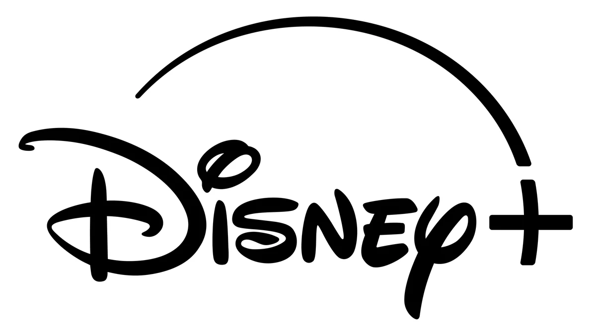Logotipo negro de Disney+ centrado sobre fondo blanco