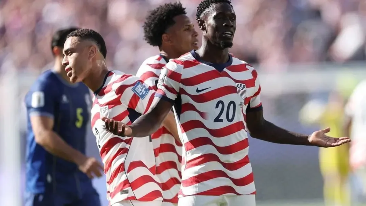 Balogun celebrates a United States goal against Bosnia at the 2026 World Cup.