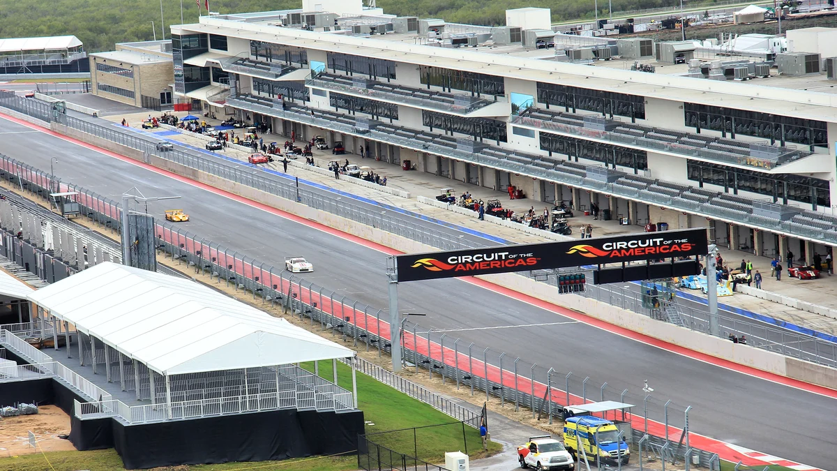 Circuit of the Americas pit straight and paddock building viewed from above