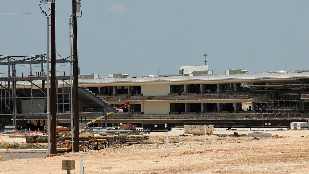 Main grandstand and pit building under construction at Circuit of the Americas