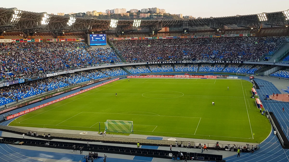 Panoramic view of the pitch and stands at Napoli’s stadium