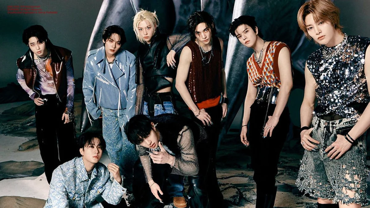 Stray Kids em imagem promocional ligada à chegada do K-pop ao Rock in Rio 2026.
